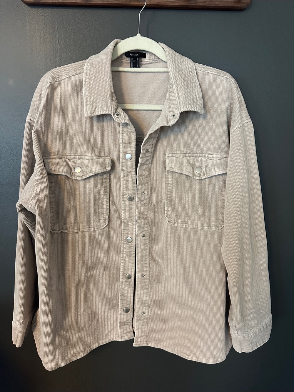 Forever 21 Women's Taupe Corduroy Button-Down Shirt